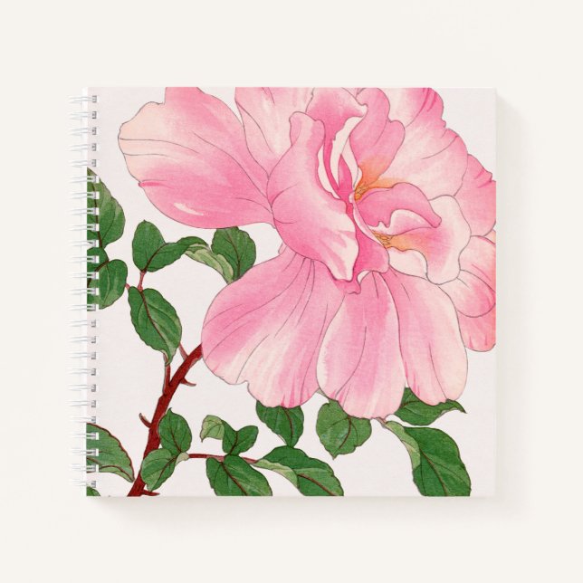 Rosa Blume und grüne Blätter Notizbuch (Vorderseite)