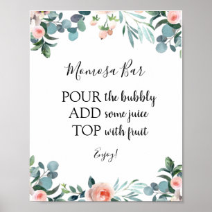 Rosa Blume und Grüne Momosa Bar Drink Zeichen Poster