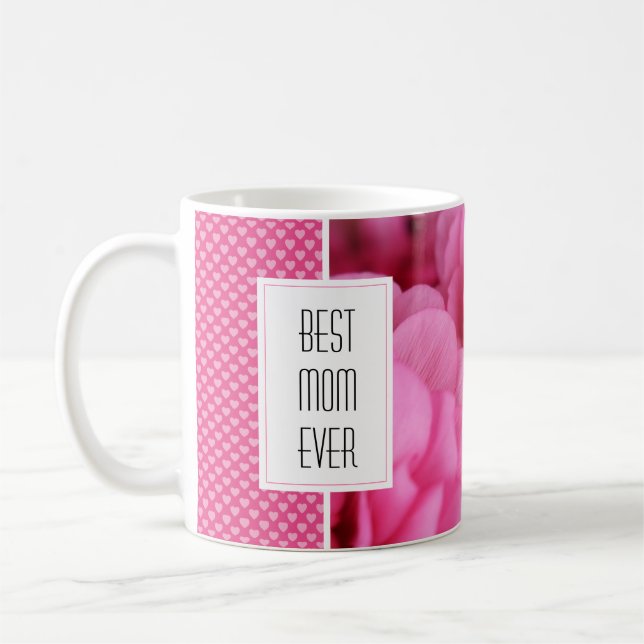 Rosa Blume und Herz Beste Mama je Kaffeetasse (Links)
