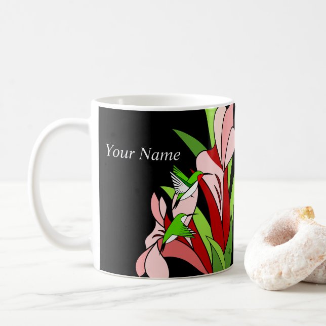 Rosa Blume und Hummingvogel Kaffeetasse (Mit Donut)