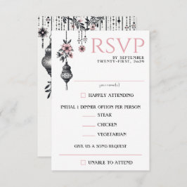 Rosa Blume und Laternen - die Auswahl RSVP Karte