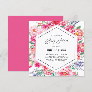 Rosa Blume und Lavendel-Babydusche Einladung