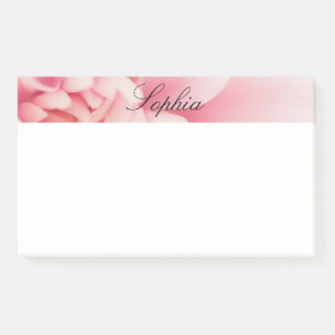 Rosa Blume und Name des schwarzen Skripts Post-it Klebezettel