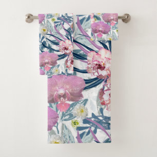 Rosa Blume und Orchideen. Badhandtuch Set