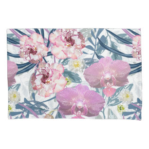 Rosa Blume und Orchideen. Kissenbezug