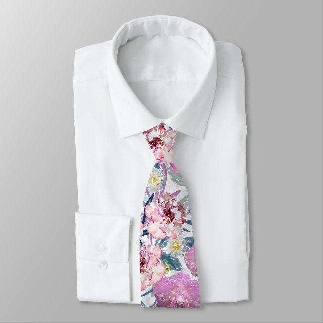 Rosa Blume und Orchideen. Krawatte (Gebunden)