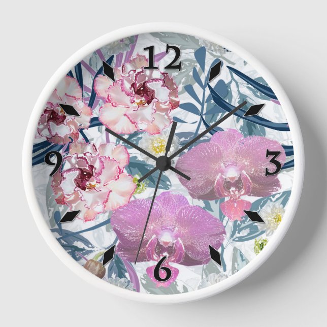 Rosa Blume und Orchideen. Uhr (Vorderseite)