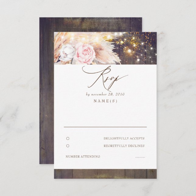 Rosa Blume und Pampas Grass Wedding RSVP (Vorne/Hinten)
