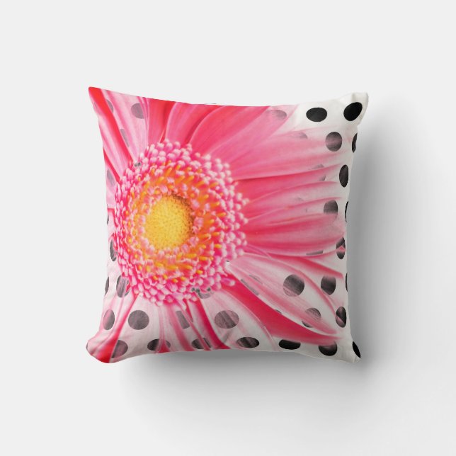 Rosa Blume und Polka Dot Throw Kissen (Vorderseite)