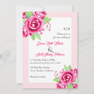 Rosa Blume und QR-Code Blumenhochzeit Einladung