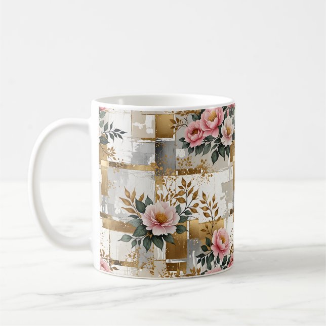 Rosa Blume und Quadrate Kaffeetasse (Links)