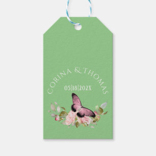 Rosa Blume und Schmetterling auf der Grünen Hochze Geschenkanhänger
