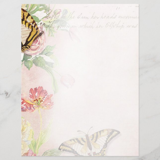 Rosa Blume und Schmetterlinge (Vorderseite)