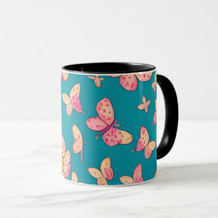 Rosa Blume und Schmetterlinge Muster Hintergrund Tasse