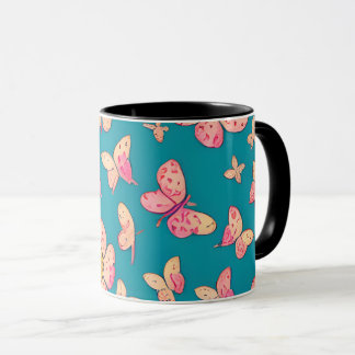 Rosa Blume und Schmetterlinge Muster Hintergrund Tasse