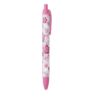 Rosa Blume und Schmetterlinge, schwarzer Farbstift Kugelschreiber