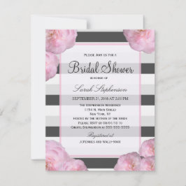 Rosa Blume und schwarze, graue und weiße Streifen Einladung