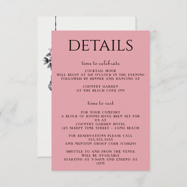 Rosa Blume und Signalleuchten Begleitkarte (Vorne/Hinten)