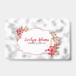 Rosa Blume und Silberverschwommenes Glas Ausweis