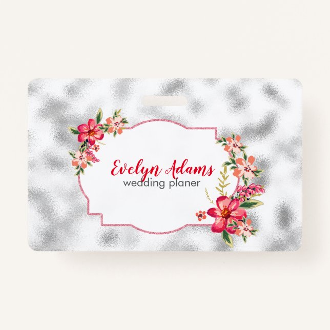 Rosa Blume und Silberverschwommenes Glas Ausweis (Rückseite)