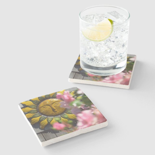 Rosa Blume und Sonne - Martha's Vineyard Steinuntersetzer (Seitenansicht)