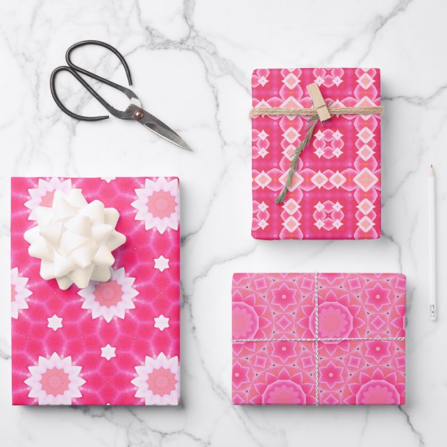 Rosa Blume und Sternen Kindermädchen Set Geschenkpapier Set (Vorderseite)