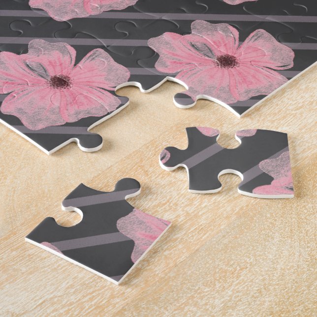 Rosa Blume und Streifen Jigsaw Puzzle (Seite)
