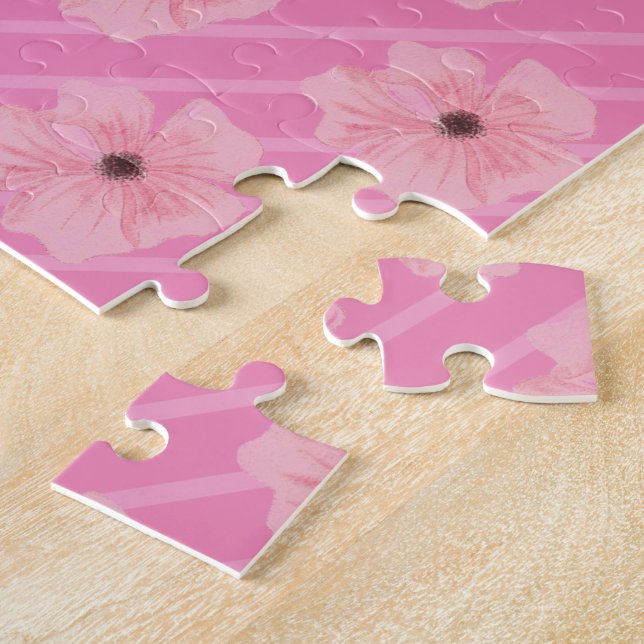 Rosa Blume und Streifen Jigsaw Puzzle (Seite)