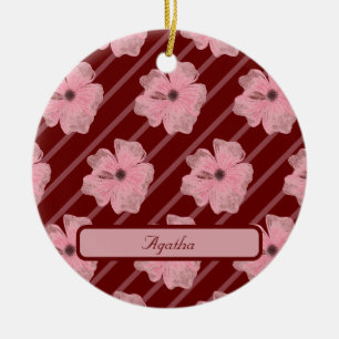 Rosa Blume und Streifen Personalisiert Keramik Ornament