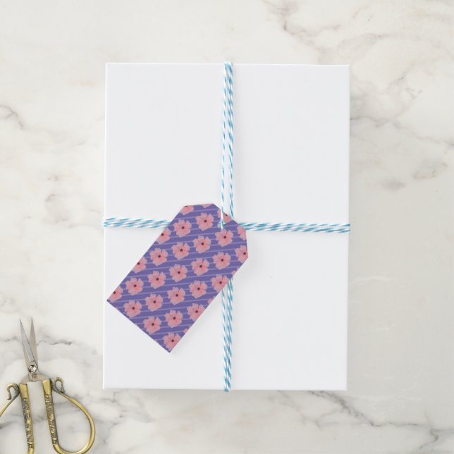 Rosa Blume und Streifen Personalisierte Geschenket Geschenkanhänger (Mit Garn)