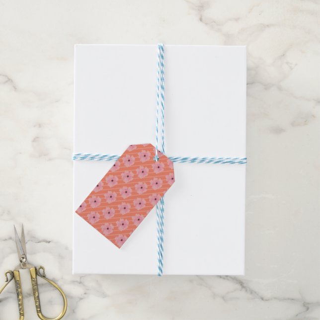 Rosa Blume und Streifen Personalisierte Geschenket Geschenkanhänger (Mit Garn)