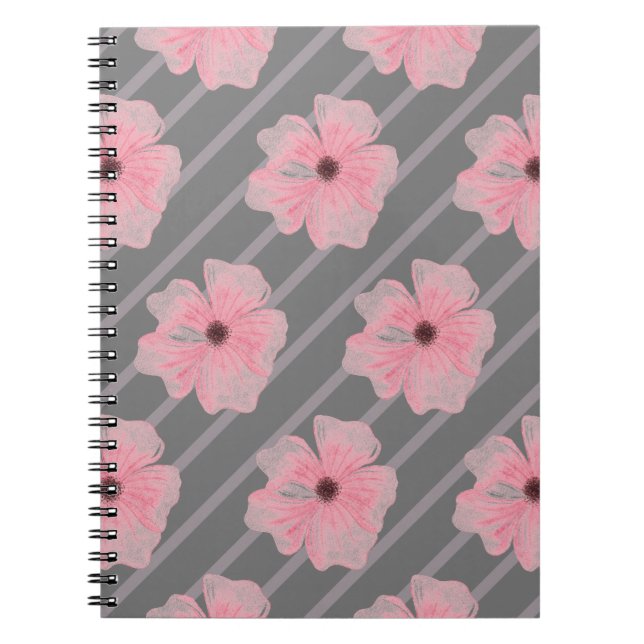 Rosa Blume und Streifen Spiral-Foto-Notebook Notizblock (Vorderseite)