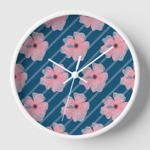 Rosa Blume und Streifen, Wandklemme Uhr