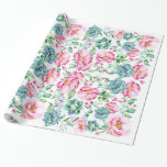 rosa Blume und Sukkulturen botanische Aquarellfarb Geschenkpapier<br><div class="desc">Spezialpapier mit Vintagem Blumenmuster</div>