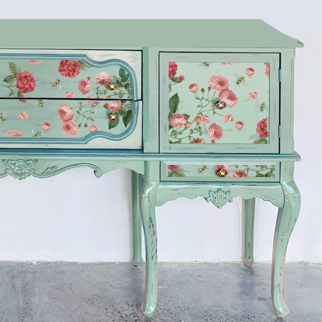 Rosa Blume und Vintage Bienen Seidenpapier (Von Creator hochgeladen)