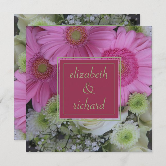 Rosa Blume und Weiße Rose Einladung (Vorne/Hinten)