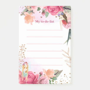 Rosa Blume und zu erledigende Fairies Post-it Klebezettel