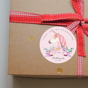 Rosa Blume Unicorn Girl Geburtstagsgeschenk Runder Aufkleber