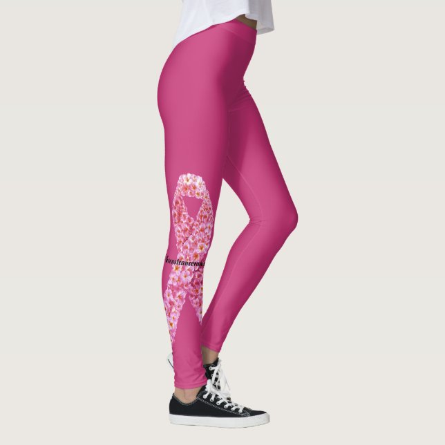 Rosa Blume Unterstützung für Brustkrebs Leggings (Rechts)