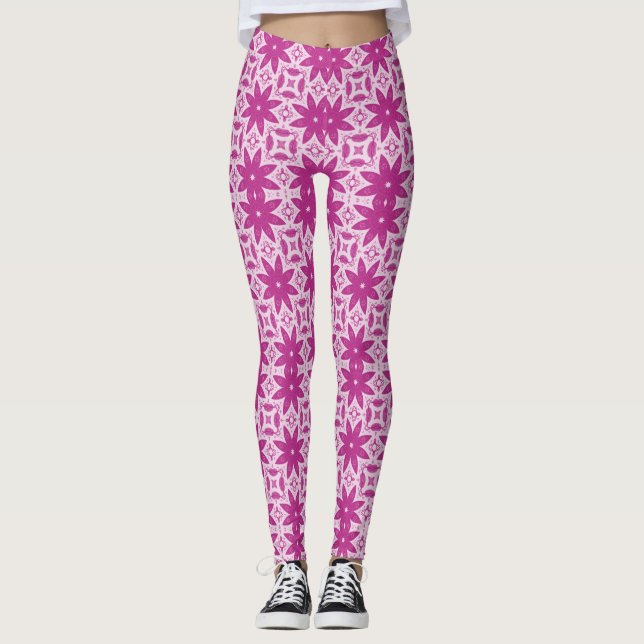 Rosa Blume Vectpr nahtloses Muster Leggings (Vorderseite)