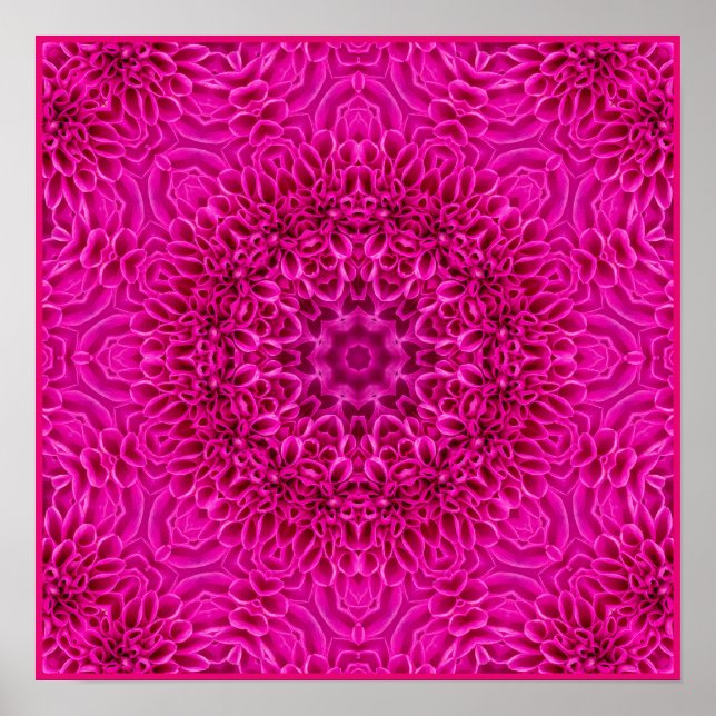 Rosa Blume Vintages Fraktal Kaleidoskop Poster (Vorne)