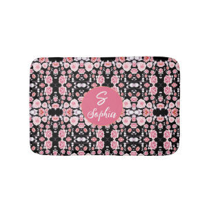 Rosa Blume Vintages Muster Custom Monogram Badematte