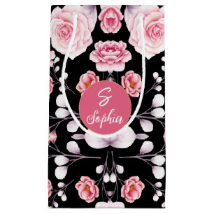 Rosa Blume Vintages Muster Custom Monogram Kleine Geschenktüte