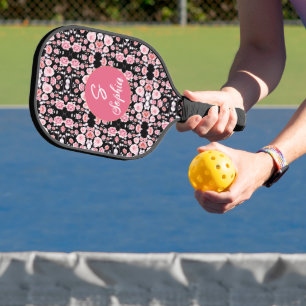 Rosa Blume Vintages Muster Custom Monogram Pickleball Schläger