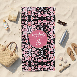 Rosa Blume Vintages Muster Custom Monogram Strandtuch