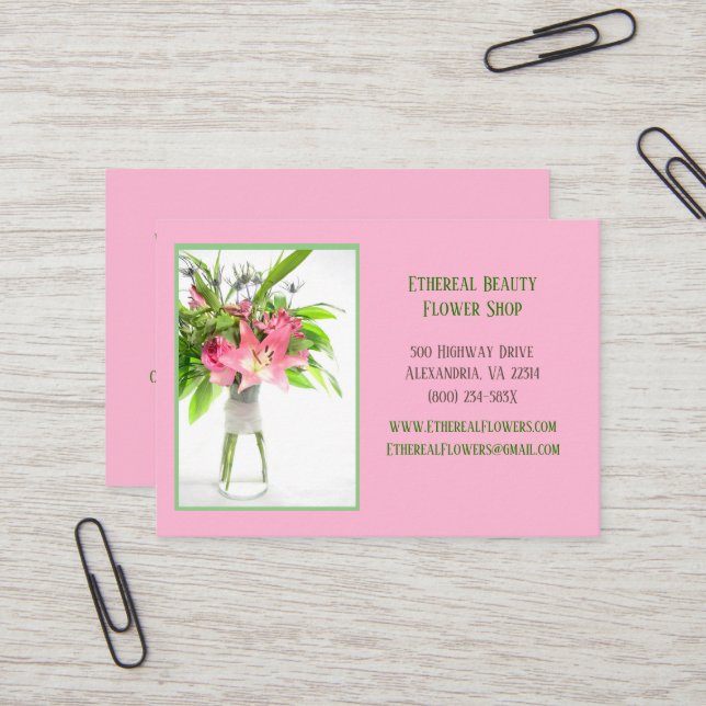 Rosa Blume Visitenkarte (Vorderseite/Rückseite Beispiel)