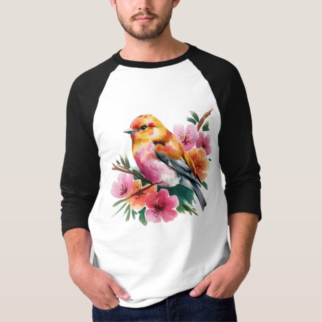 Rosa Blume Vogel T-Shirt (Vorderseite)