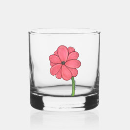 Rosa Blume voll mit blauem Hintergrund Whiskyglas