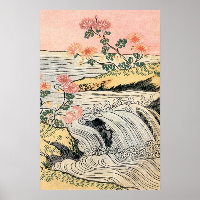 Rosa Blume Wasserfall Landschaft Poster (Vorne)