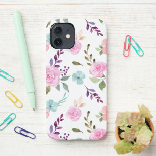 Rosa Blume Wasserfarbe nahtlos iPhone 12 Hülle